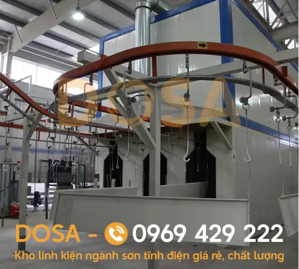 Hệ thống lò sơn tĩnh điện trong xưởng sản xuất